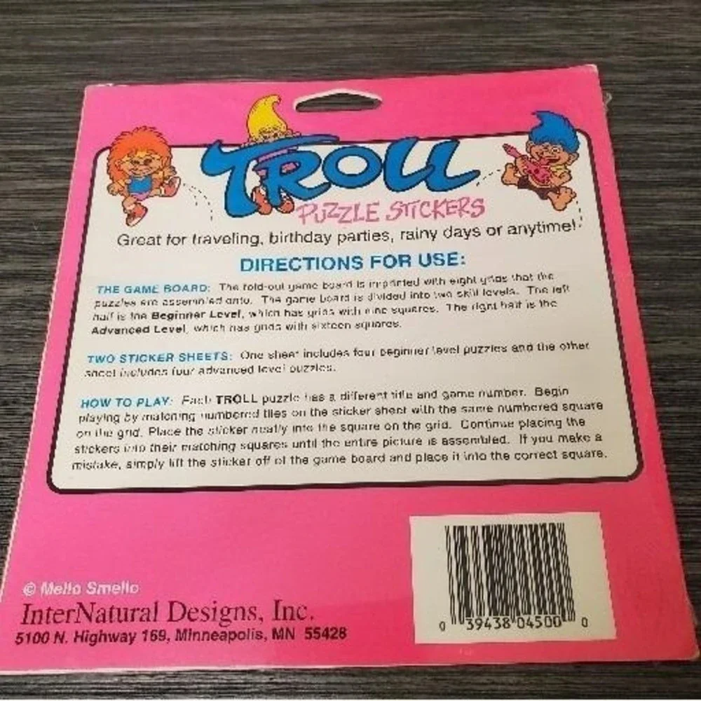 Troll Puzzle Stickers Vintage Sealed Package Mello Smello Rare‎ Find